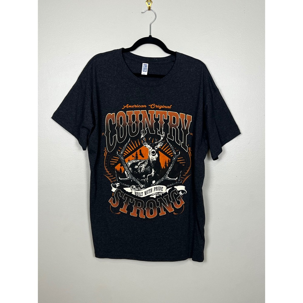 Brisco Brands Country Strong Deer Graphic T-Shirt Charcoal Gray Mens XL KP000A